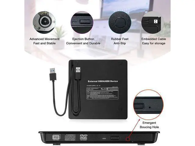 Alt view image 7 of 7 - External CD DVD Drive, USB 3.0 Portable CD/DVD +/-RW Drive Slim DVD/CD ROM Rewriter Burner Compatible with Laptop Desktop PC Windows Linux Mac OS