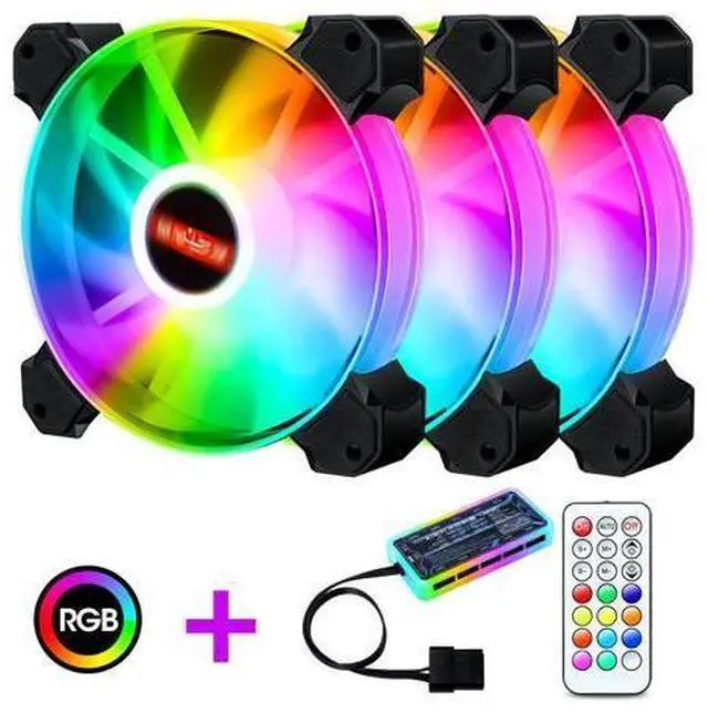 Main image of 3-Pack 120mm RGB Case Fan with Remote Controller, Computer Case 12cm Cooling Fan RGB 6PIN, RGB LED Quiet High Airflow Adjustable Color LED Fan, CPU Cooler with RF Remote