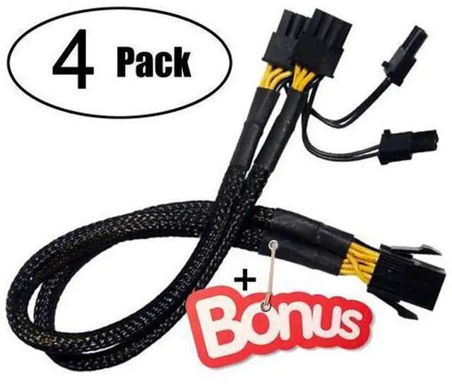 Main image of 4Pack PCI-e 6 Pin Female to Dual PCIe 8 Pin (6+2) Male Graphics Card PCI Express Power Adapter GPU VGA Y-Splitter Extension Cable Mining Video Card Sleeved Power Cable 9 inches 20cm 4 Pack +Bonus