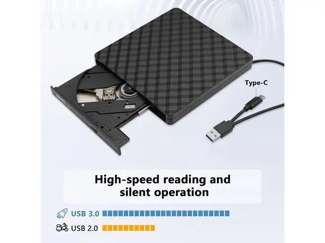 Alt view image 3 of 7 - External CD DVD Drive, External CD ROM CD/DVD Burner with USB 3.0 and USB C, Portable CD/DVD +/-RW Drive/DVD Player for PC, Laptop, Desktops, Mac-Book, Windows XP/2003/Vista/7/8/10/Linux/MacOS