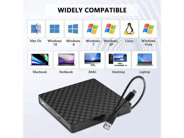 Alt view image 4 of 7 - External CD DVD Drive, External CD ROM CD/DVD Burner with USB 3.0 and USB C, Portable CD/DVD +/-RW Drive/DVD Player for PC, Laptop, Desktops, Mac-Book, Windows XP/2003/Vista/7/8/10/Linux/MacOS