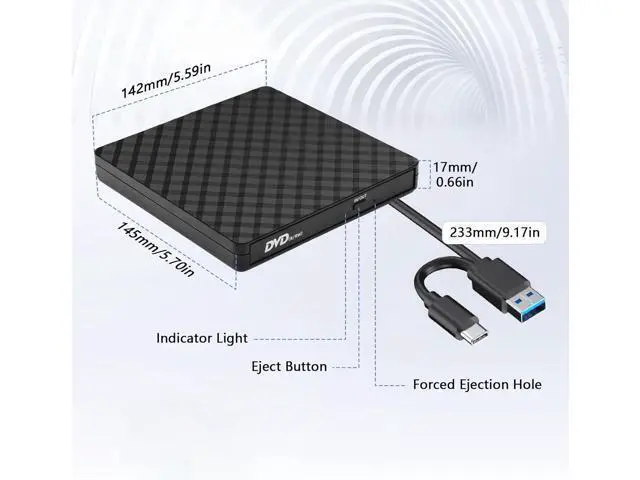 Alt view image 5 of 7 - External CD DVD Drive, External CD ROM CD/DVD Burner with USB 3.0 and USB C, Portable CD/DVD +/-RW Drive/DVD Player for PC, Laptop, Desktops, Mac-Book, Windows XP/2003/Vista/7/8/10/Linux/MacOS