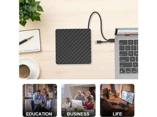 Alt view image 6 of 6 - External CD DVD Drive, USB 3.0 Type-C Portable CD DVD +/-Rw Drive Reader, DVD/CD ROM Burner Rewriter, Slim Optical DVD Drive for Laptop, Desktop, Mac, Macbook, OS/Windows/Linux (Black)