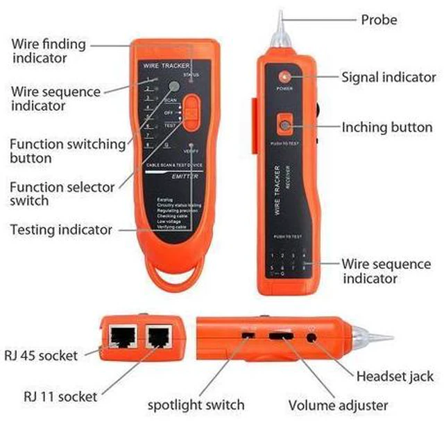 Alt view image 2 of 7 - Wire Tester RJ45 RJ11 Cable Tracker Line Finder Multifunction Wire Tracker Ethernet LAN Network Cat5 Cat6 with Earphone for Cable Collation, Network Maintenance Collation, Telephone Line Test