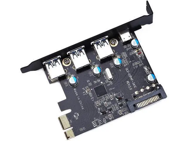 Alt view image 4 of 7 - PCI-E to USB 3.0 Type C +3 Type A Expansion Card - Interface USB 3.0 4-Port Express Card Desktop with 15 pin SATA Power Connector [ Include with A 4pin to 2x15pin Cable + A 15pin to 2x 15pin SATA Y-C