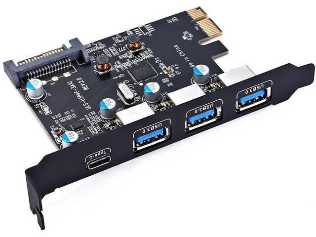 Alt view image 6 of 7 - PCI-E to USB 3.0 Type C +3 Type A Expansion Card - Interface USB 3.0 4-Port Express Card Desktop with 15 pin SATA Power Connector [ Include with A 4pin to 2x15pin Cable + A 15pin to 2x 15pin SATA Y-C