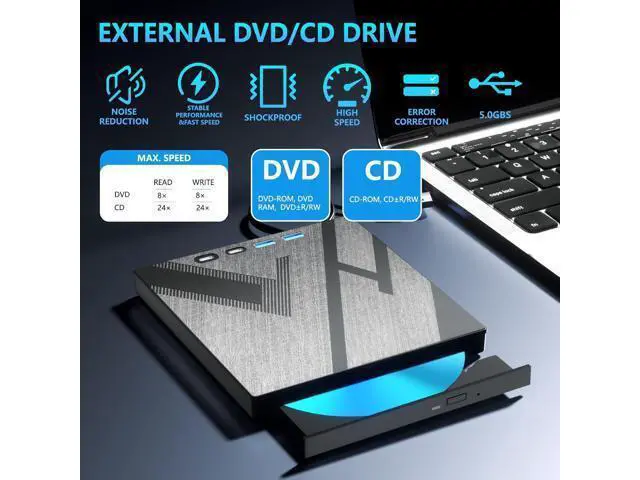 Alt view image 2 of 7 - 7 in 1 External CD DVD Drive, External CD/DVD Drive for Laptop with SD/TF Port, CD Burner DVD Player DVD Burner USB 3.0/Type C, CD ROM External Drive CD Drive for PC Laptop Windows Linux MacOS