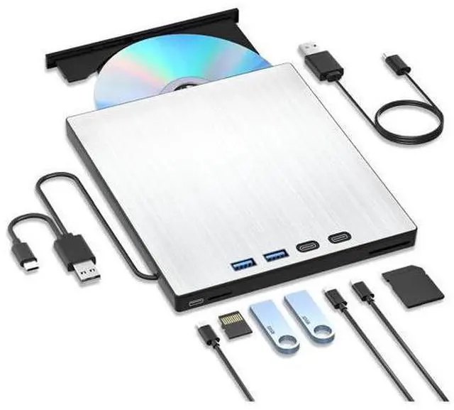 Main image of 7-in-1 External CD DVD Drive, USB 3.0 Type-C CD/DVD Drive External USB with SD/TF Card Reader, External CD Drive for Laptop, Portable External DVD Burner for Windows XP/7/8/10/11, Linux, MacOS