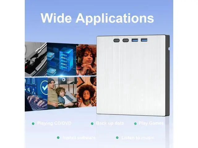 Alt view image 5 of 7 - 7-in-1 External CD DVD Drive, USB 3.0 Type-C CD/DVD Drive External USB with SD/TF Card Reader, External CD Drive for Laptop, Portable External DVD Burner for Windows XP/7/8/10/11, Linux, MacOS