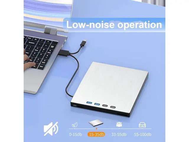 Alt view image 7 of 7 - 7-in-1 External CD DVD Drive, USB 3.0 Type-C CD/DVD Drive External USB with SD/TF Card Reader, External CD Drive for Laptop, Portable External DVD Burner for Windows XP/7/8/10/11, Linux, MacOS