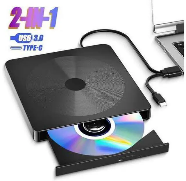 Main image of External CD/DVD Drive for Laptop, USB 3.0 & Type-C Portable DVD Burner, CD ROM External DVD Drive for Laptop, Lightweight External CD DVD Optical Drive Compatible with PC, Windows Mac Os Linux