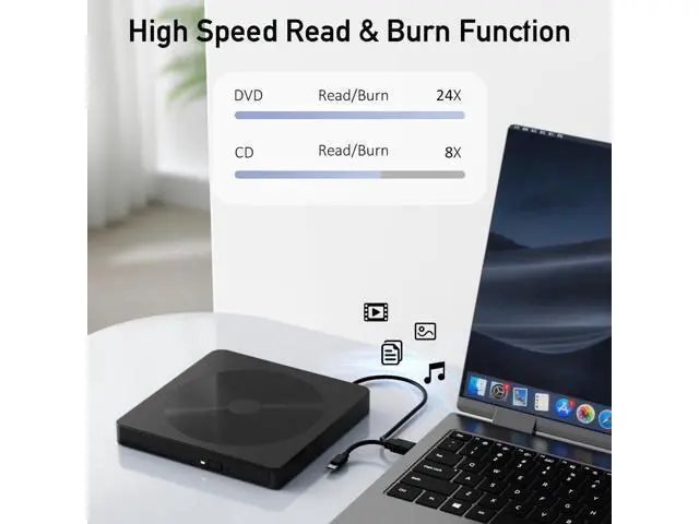 Alt view image 2 of 7 - External CD/DVD Drive for Laptop, USB 3.0 & Type-C Portable DVD Burner, CD ROM External DVD Drive for Laptop, Lightweight External CD DVD Optical Drive Compatible with PC, Windows Mac Os Linux