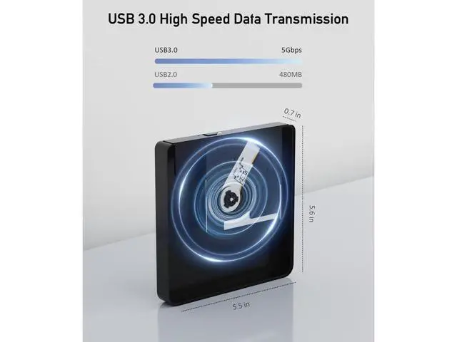 Alt view image 3 of 7 - External CD/DVD Drive for Laptop, USB 3.0 & Type-C Portable DVD Burner, CD ROM External DVD Drive for Laptop, Lightweight External CD DVD Optical Drive Compatible with PC, Windows Mac Os Linux
