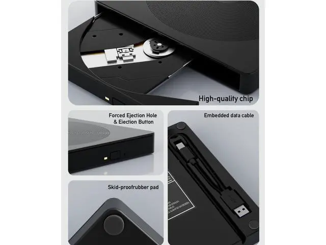 Alt view image 5 of 7 - External CD/DVD Drive for Laptop, USB 3.0 & Type-C Portable DVD Burner, CD ROM External DVD Drive for Laptop, Lightweight External CD DVD Optical Drive Compatible with PC, Windows Mac Os Linux