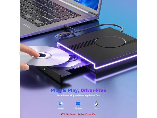 Alt view image 3 of 7 - RGB External CD/DVD Drive for Laptop, External DVD Drive USB 3.0 Type-C Portable DVD Player, CD Burner +/-RW Optical Drive, Slim CD ROM External Optical Drive for Laptop Desktop PC Windows Mac