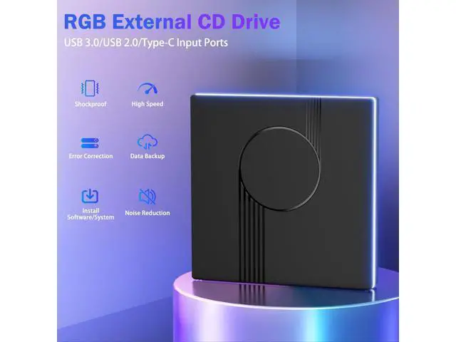 Alt view image 6 of 7 - RGB External CD/DVD Drive for Laptop, External DVD Drive USB 3.0 Type-C Portable DVD Player, CD Burner +/-RW Optical Drive, Slim CD ROM External Optical Drive for Laptop Desktop PC Windows Mac