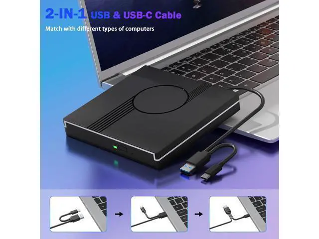 Alt view image 5 of 7 - RGB External CD/DVD Drive for Laptop, External DVD Drive USB 3.0 Type-C Portable DVD Player, CD Burner +/-RW Optical Drive, Slim CD ROM External Optical Drive for Laptop Desktop PC Windows Mac