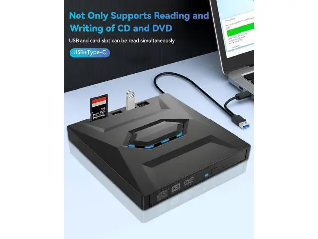 Alt view image 4 of 7 - External CD DVD drive, 5-in-1 Multifunctional USB 3.0 Type C External DVD Drive, with SD/TF card reader & 3 USB Ports, External DVD Burner for PC Laptop MacBook Windows11/10/8/7/XP Linux Mac OS