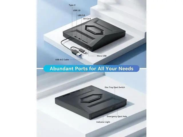 Alt view image 6 of 7 - External CD DVD drive, 5-in-1 Multifunctional USB 3.0 Type C External DVD Drive, with SD/TF card reader & 3 USB Ports, External DVD Burner for PC Laptop MacBook Windows11/10/8/7/XP Linux Mac OS