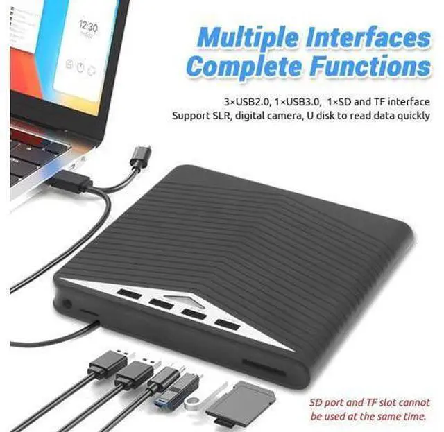 Alt view image 3 of 7 - 7 in 1 External CD DVD Drive - External CD/DVD Drive for Laptop, USB 3.0 and Type-C Portable CD DVD +/-Rw Drive Reader, DVD/CD ROM Burner Rewriter for Laptop PC Windows 11/10/8.1/7/Linux, MacOS