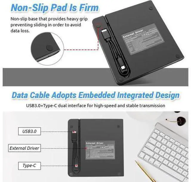 Alt view image 5 of 7 - 7 in 1 External CD DVD Drive - External CD/DVD Drive for Laptop, USB 3.0 and Type-C Portable CD DVD +/-Rw Drive Reader, DVD/CD ROM Burner Rewriter for Laptop PC Windows 11/10/8.1/7/Linux, MacOS