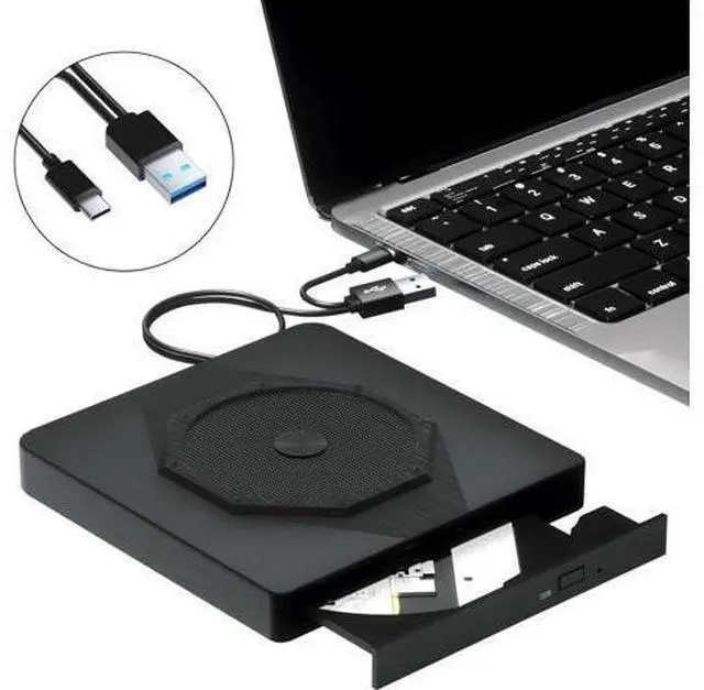 Main image of External CD DVD Drive, USB 3.0 & Type-C Portable CD DVD Burner, +/-RW CD ROM External CD/DVD Drive for Laptop, CD Player for Laptop Compatible with Laptops, Desktop PC, Windows, Linux, Mac OS