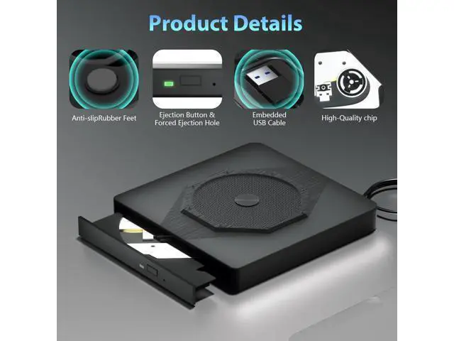 Alt view image 3 of 7 - External CD DVD Drive, USB 3.0 & Type-C Portable CD DVD Burner, +/-RW CD ROM External CD/DVD Drive for Laptop, CD Player for Laptop Compatible with Laptops, Desktop PC, Windows, Linux, Mac OS