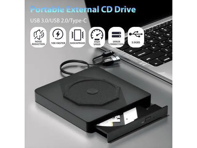 Alt view image 4 of 7 - External CD DVD Drive, USB 3.0 & Type-C Portable CD DVD Burner, +/-RW CD ROM External CD/DVD Drive for Laptop, CD Player for Laptop Compatible with Laptops, Desktop PC, Windows, Linux, Mac OS