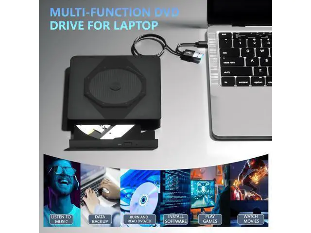 Alt view image 6 of 7 - External CD DVD Drive, USB 3.0 & Type-C Portable CD DVD Burner, +/-RW CD ROM External CD/DVD Drive for Laptop, CD Player for Laptop Compatible with Laptops, Desktop PC, Windows, Linux, Mac OS