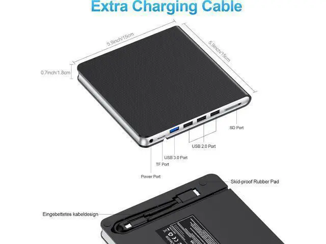 Alt view image 5 of 7 - External CD DVD Drive, 7-in-1 USB 3.0 & Type-C DVD Drive External with 4 USB Ports & SD/TF, DVD RW Burner External CD Drive for Laptop, Desktop, Mac-Book, Windows 11/10/8/7/XP/Linux/Vista/Mac