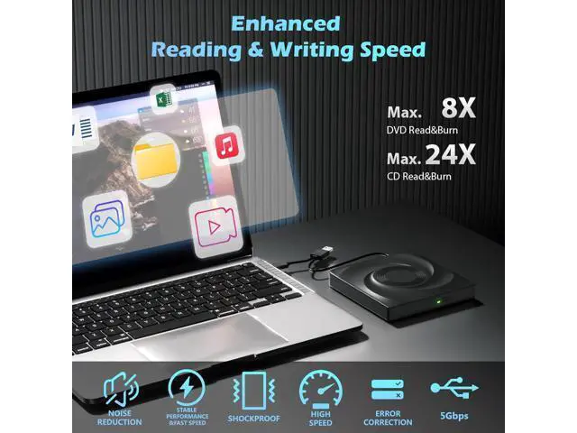 Alt view image 2 of 7 - External CD/DVD Drive for Laptop, USB 3.0 & Type C CD Burner External DVD Drive, CD ROM DVD Player Portable CD Reader for Laptop, Compatible with Laptop PC Windows 11/10//7 Linux Mac OS giyqxHw