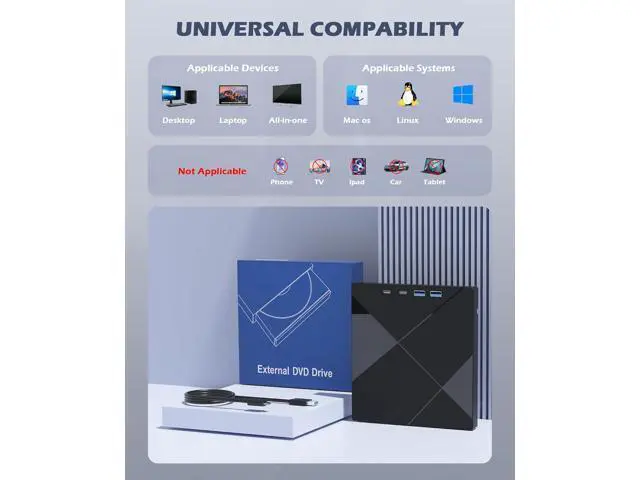 Alt view image 5 of 7 - 7 in 1 External CD/DVD Drive for Laptop, Portable DVD Player for Laptop with 2 USB A & 2 USB C, SD/TF Port, USB 3.0/Type C External DVD Drive,CD Drive USB Optical DVD Drive for PC Windows Linux