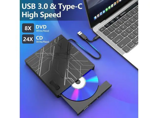 Alt view image 4 of 7 - 7 in 1 External CD/DVD Drive for Laptop, USB 3.0 Ultra Slim Portable CD Burner with 4 USB Ports and 2 TF/SD Card Slots, External CD DVD Drive Compatible with Mac, PC, Windows 11/10/8/7, Linux