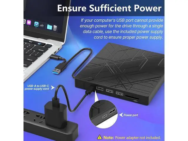 Alt view image 7 of 7 - 7 in 1 External CD/DVD Drive for Laptop, USB 3.0 Ultra Slim Portable CD Burner with 4 USB Ports and 2 TF/SD Card Slots, External CD DVD Drive Compatible with Mac, PC, Windows 11/10/8/7, Linux