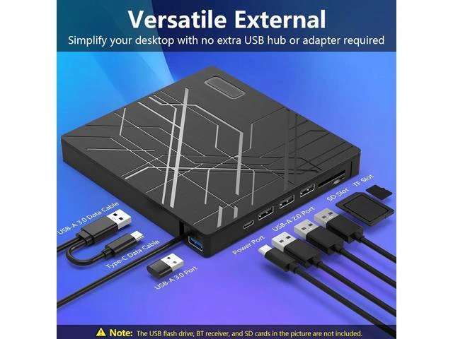 Alt view image 6 of 7 - 7 in 1 External CD/DVD Drive for Laptop, USB 3.0 Ultra Slim Portable CD Burner with 4 USB Ports and 2 TF/SD Card Slots, External CD DVD Drive Compatible with Mac, PC, Windows 11/10/8/7, Linux
