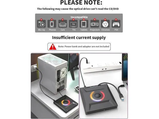 Alt view image 6 of 7 - 6 in 1 External DVD Drive, USB 3.0 & Type-C CD Burner Player with 3 USB Ports and 2 TF/SD Card Slots, Portable Slim Optical Disk Drive, External CD/DVD Drive for Laptops PC Windows Linux MacOS