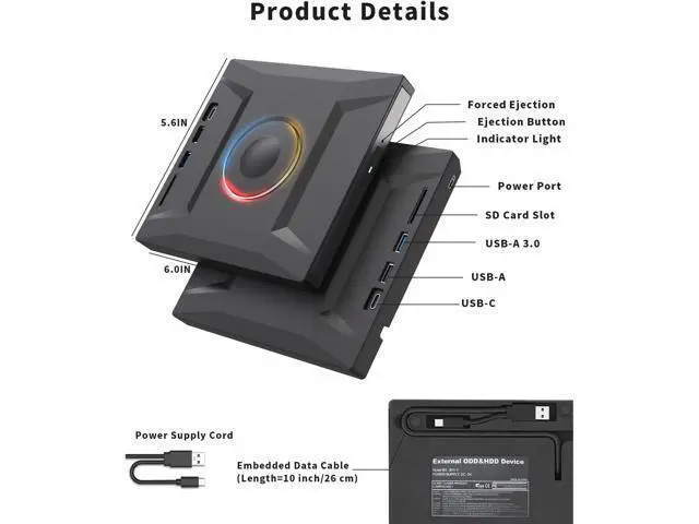 Alt view image 7 of 7 - 6 in 1 External DVD Drive, USB 3.0 & Type-C CD Burner Player with 3 USB Ports and 2 TF/SD Card Slots, Portable Slim Optical Disk Drive, External CD/DVD Drive for Laptops PC Windows Linux MacOS