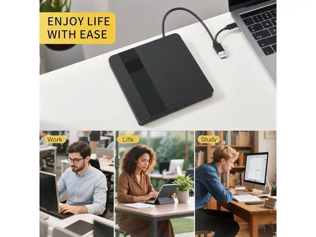Alt view image 7 of 7 - External CD/DVD Drive for Laptops, USB 3.0 & Type-C Portable DVD Player+/-RW Burner Writer Reader, External Optical Drive Compatible with Laptop Desktop PC, Windows 11/10/8/7/XP, Linux, MacOS