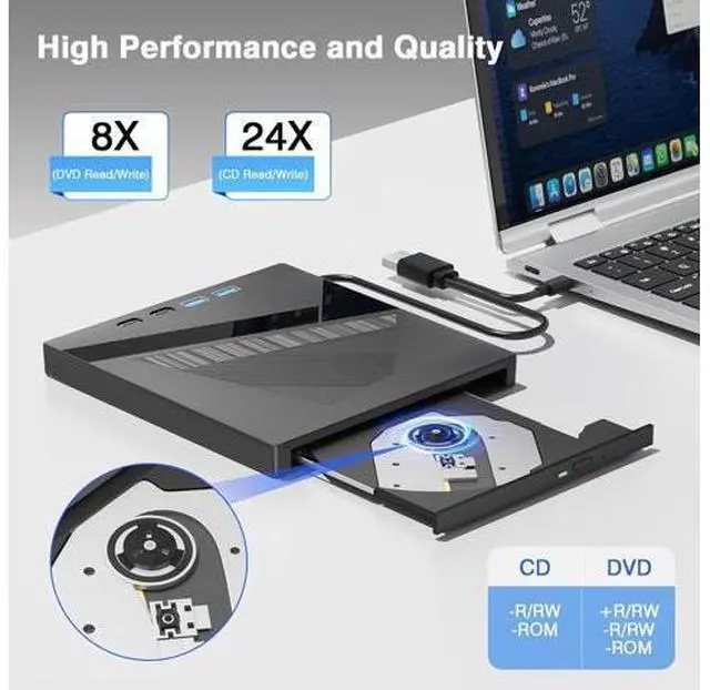 Alt view image 4 of 7 - 7-in-1 External CD/DVD Drive for Laptop, USB 3.0 & Type-C DVD Player for Laptop Desktop with SD Card Reader Portable DVD/CD Drive for PC,CD Burner Compatible with Windows XP/7/8/10, Linux MacOS