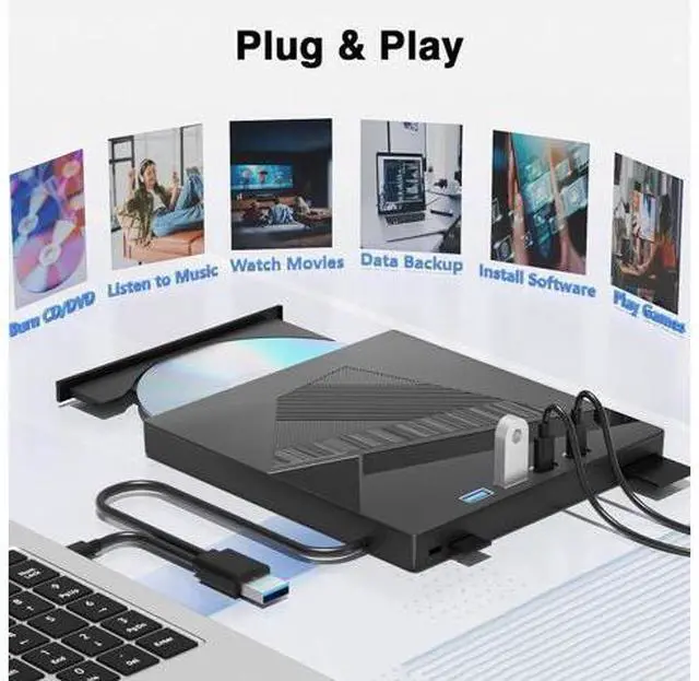Alt view image 7 of 7 - 7-in-1 External CD/DVD Drive for Laptop, USB 3.0 & Type-C DVD Player for Laptop Desktop with SD Card Reader Portable DVD/CD Drive for PC,CD Burner Compatible with Windows XP/7/8/10, Linux MacOS