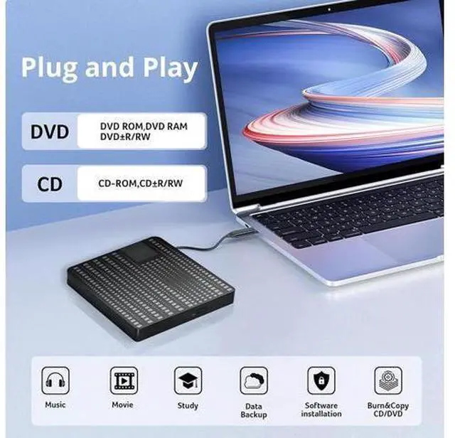 Alt view image 3 of 7 - External CD/DVD Drive for Laptop, USB 3.0 Type C CD DVD Player Portable +/-RW Burner CD ROM Reader Writer Disk Duplicator, Optical Drive Compatible with Laptop Desktop PC Windows Linux, MacOS