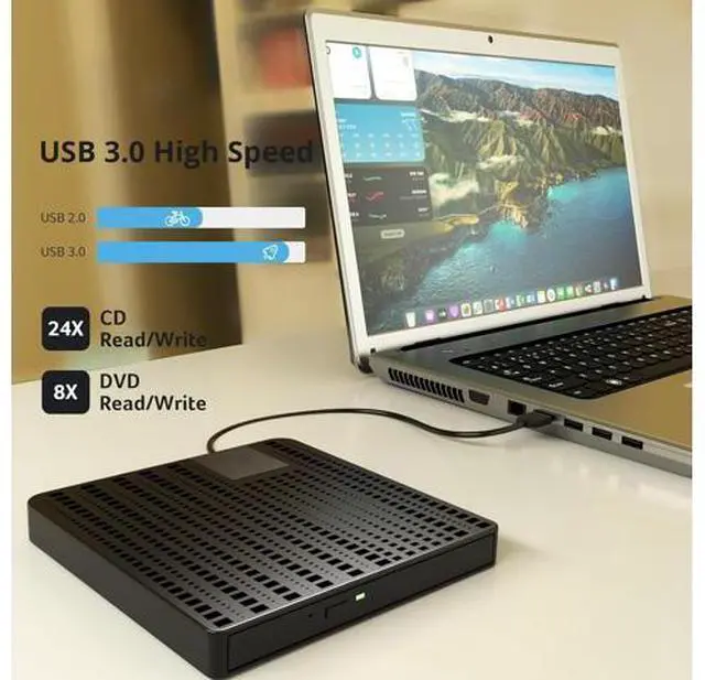 Alt view image 4 of 7 - External CD/DVD Drive for Laptop, USB 3.0 Type C CD DVD Player Portable +/-RW Burner CD ROM Reader Writer Disk Duplicator, Optical Drive Compatible with Laptop Desktop PC Windows Linux, MacOS