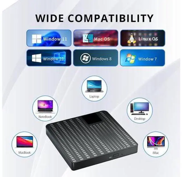 Alt view image 7 of 7 - External CD/DVD Drive for Laptop, USB 3.0 Type C CD DVD Player Portable +/-RW Burner CD ROM Reader Writer Disk Duplicator, Optical Drive Compatible with Laptop Desktop PC Windows Linux, MacOS