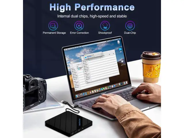 Alt view image 6 of 7 - 8-in-1 External CD DVD Drive for Laptop, USB 3.0 Type-C Slim Portable Player CD DVD RW Burner Writer Reader with SD/TF Slot & 4 USB Ports, Optical Disk Drive for Windows11/10/Mac OS/Vista/Linux