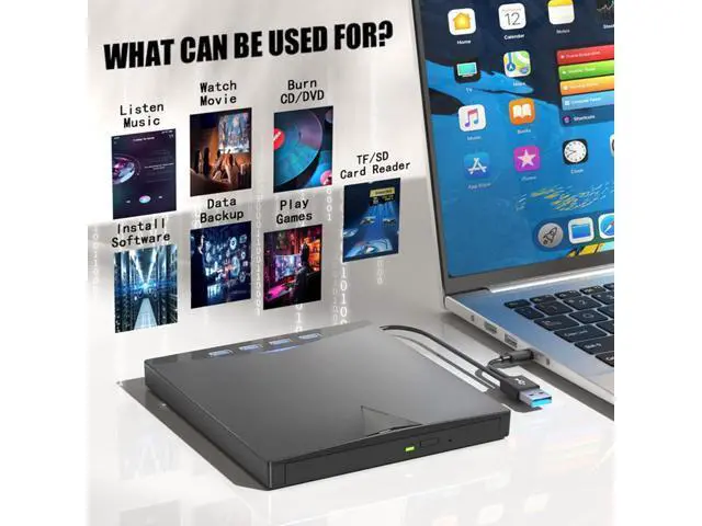Alt view image 6 of 7 - 7-in-1 External CD DVD Drive for Laptop, USB 3.0 DVD Player with 4 USB Ports & SD/TF Slot Optical Disk Drive Reader Writer Burner for PC, Laptop Windows 11/10/8/7/ XP/ 2003/Vista/Linux, MacOS