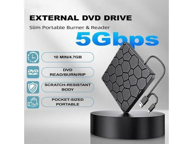 Alt view image 4 of 7 - External CD/DVD Drive for Laptop & PC, USB 3.0 & USB C DVD Burner Ultra-Slim CD Player Portable for Laptop Disc Reader Compatible with Desktop PC Windows 11/10/8 Linux Mac OS MacBook Pro/Air