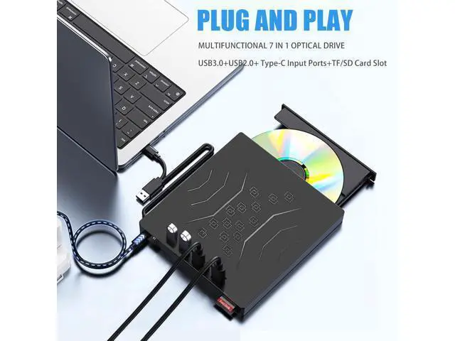 Alt view image 2 of 6 - USB 3.0 & USB C 7 in 1 External CD DVD Drive, Portable CD/DVD +/-RW Burner for Laptop & Desktop - Plug & Play, Ultra Slim Design, Fast Burning, Compatible with Windows 11/10/8/7, Mac OS, Linux