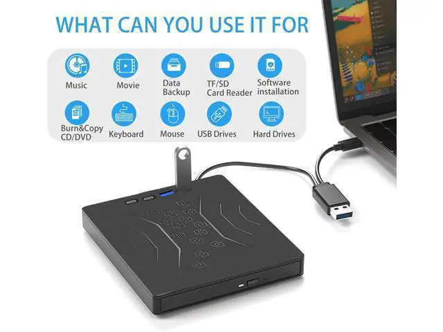 Alt view image 4 of 6 - USB 3.0 & USB C 7 in 1 External CD DVD Drive, Portable CD/DVD +/-RW Burner for Laptop & Desktop - Plug & Play, Ultra Slim Design, Fast Burning, Compatible with Windows 11/10/8/7, Mac OS, Linux