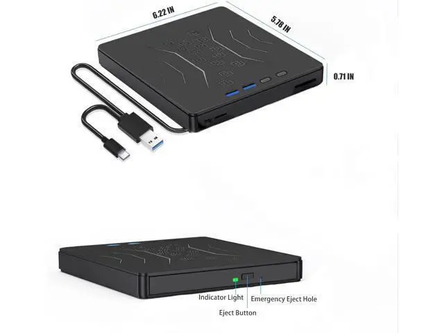 Alt view image 6 of 6 - USB 3.0 & USB C 7 in 1 External CD DVD Drive, Portable CD/DVD +/-RW Burner for Laptop & Desktop - Plug & Play, Ultra Slim Design, Fast Burning, Compatible with Windows 11/10/8/7, Mac OS, Linux