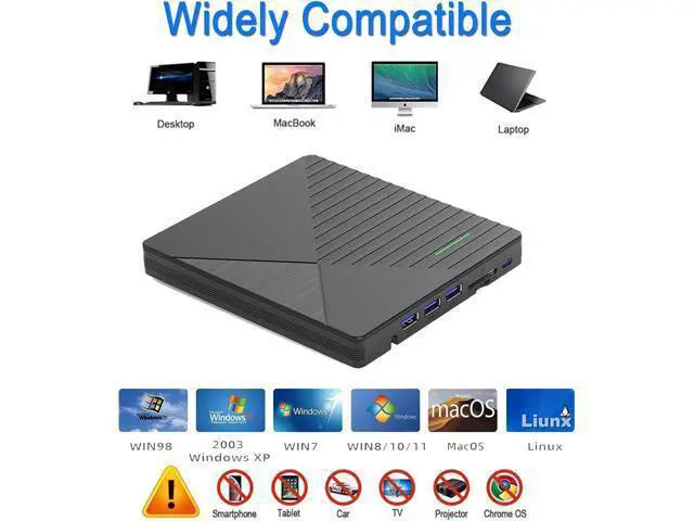 Alt view image 4 of 7 - 7 in 1 External CD DVD Drive for Laptop with 3 USB Ports & TF/SD Card Slots, USB 3.0 & USB-C CD DVD Optical Disc Reader Burner Player for MacBook Pro Laptop PC Windows 11/10/8/7 Linux Mac OS